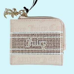Juicy Couture Powder Pink Fashion Statement Zip Card Case Rhinestone Charm